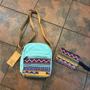 Trendy Blue and Multicolor Patterned Women's Bag Set